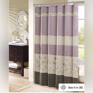 Madison Park - Serene Floral Embroidered Shower Curtain, 72" x  72" - Purple